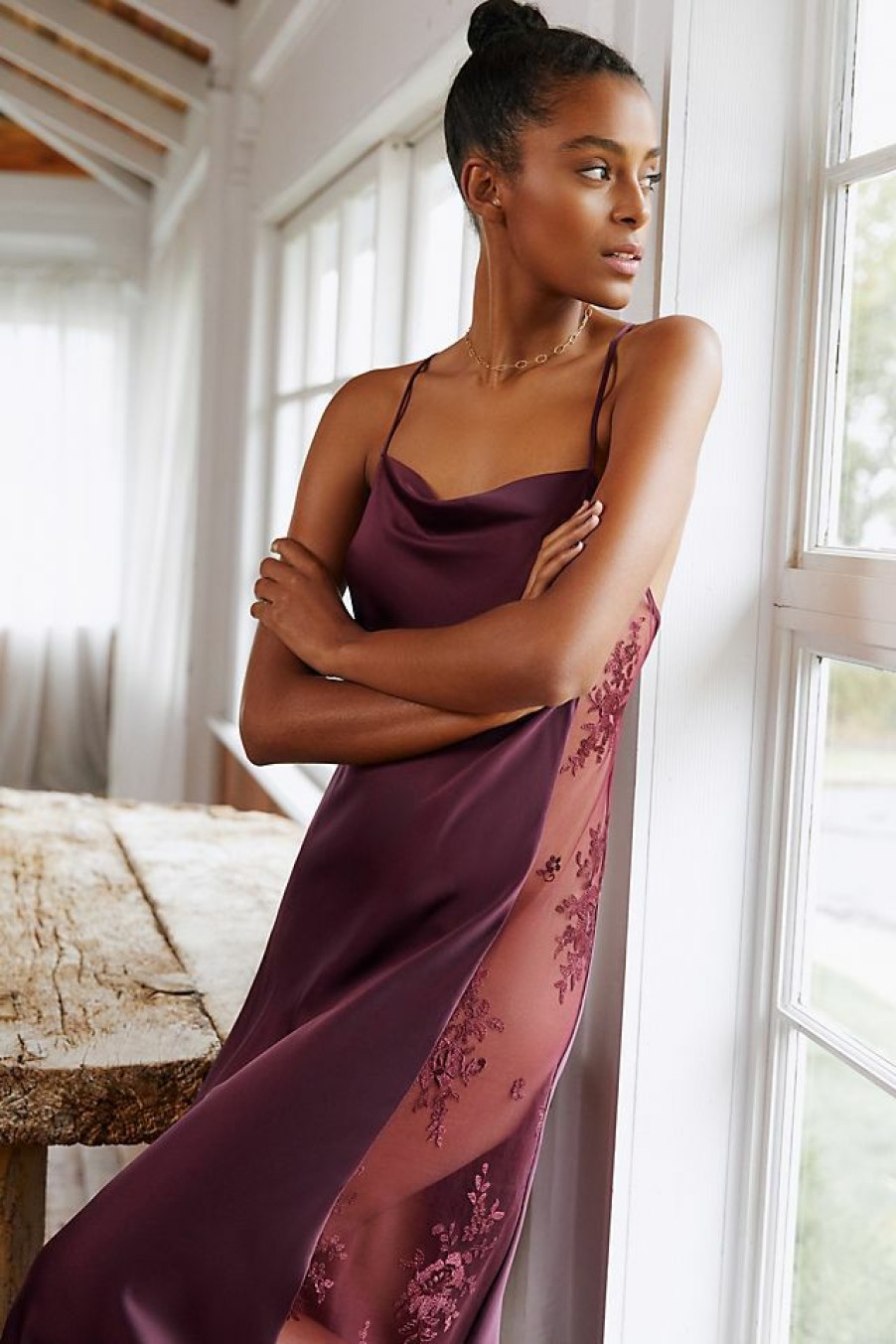 Intimates & Lingerie * | Buy Rya Collection Darling Sheer Maxi Dress Purple