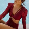 Getaway & Resort Wear * | Buy Patbo Textured Lycra One-Piece Swimsuit Wine