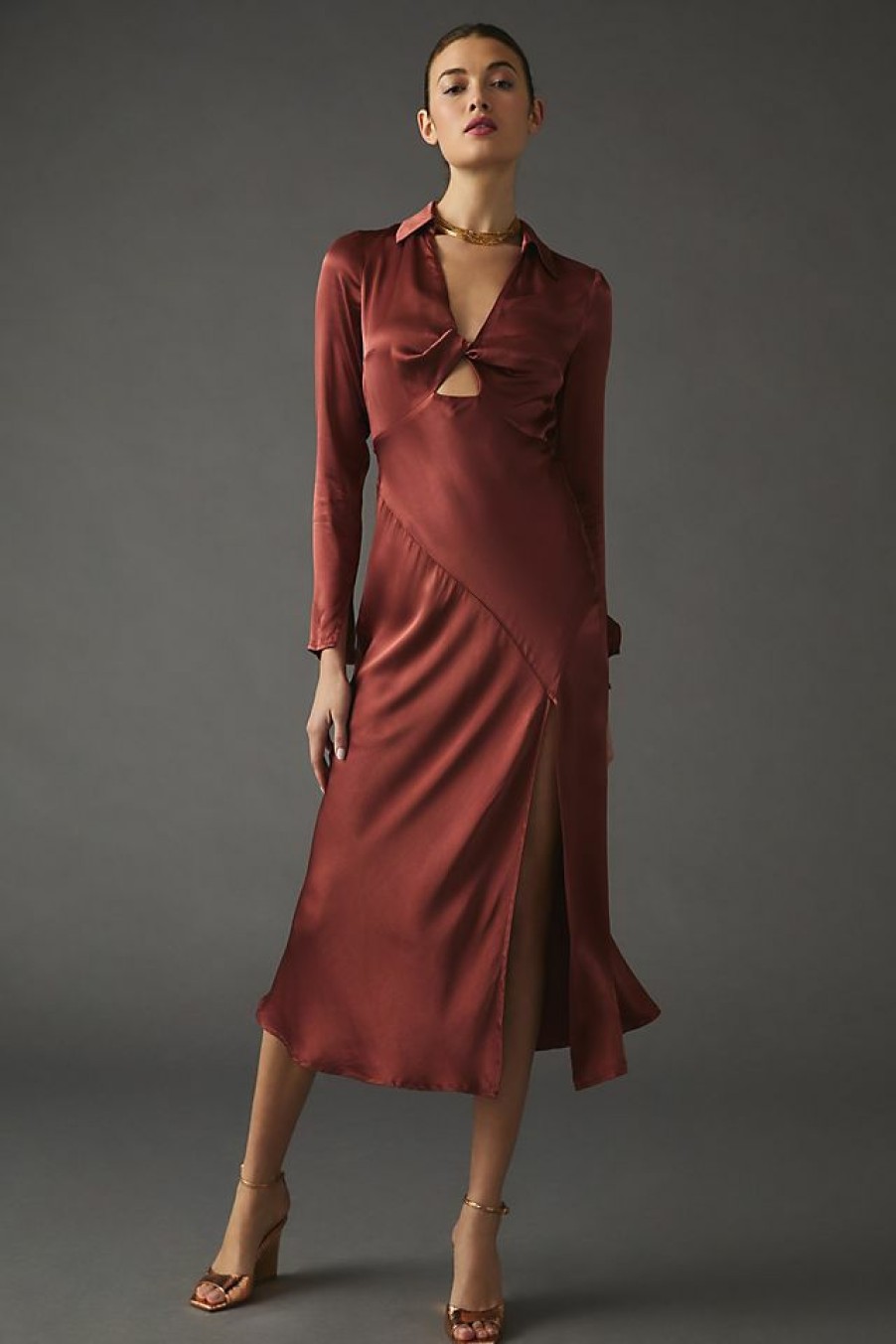 Getaway & Resort Wear * | Deals Astr The Label Cutout Collared Dress Wine