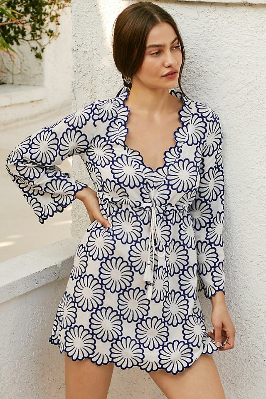 Getaway & Resort Wear * | Promo By Anthropologie Scallop-Edge Dress Ivory