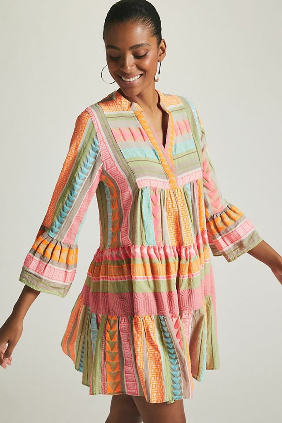 Getaway & Resort Wear * | Coupon Devotion Twins Embroidered Ella Tunic Dress Coral