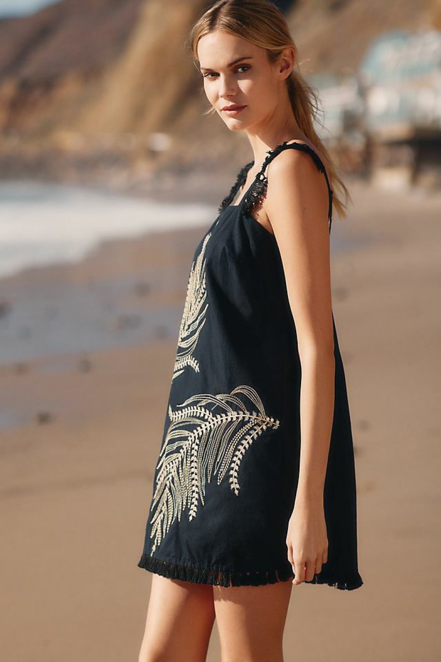 Getaway & Resort Wear * | Cheap By Anthropologie Fringe Mini Dress Black