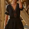 Getaway & Resort Wear * | Outlet Peixoto Embroidered Lace Cover-Up Mini Dress Black