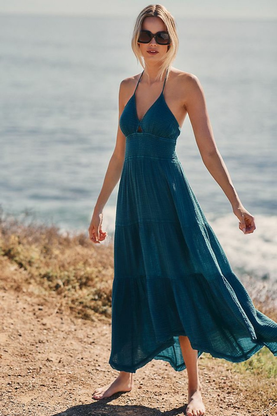 Getaway & Resort Wear * | Coupon By Anthropologie Smocked Halter Dress Blue