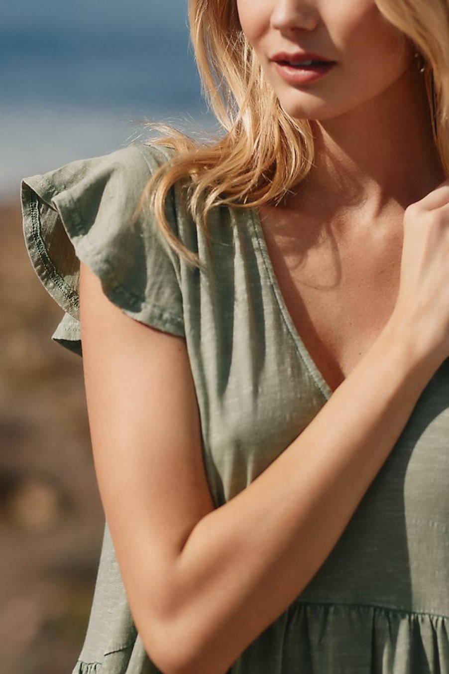 Getaway & Resort Wear * | Deals By Anthropologie V-Neck Knit Dress Moss