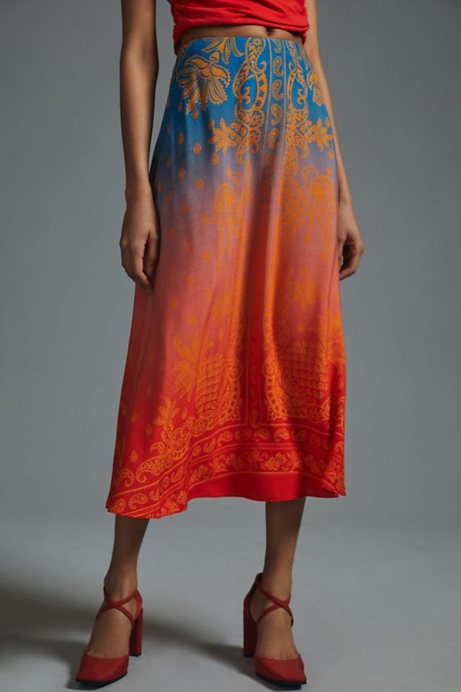 Getaway & Resort Wear * | Deals Farm Rio Satin-Slip Midi Skirt Orange