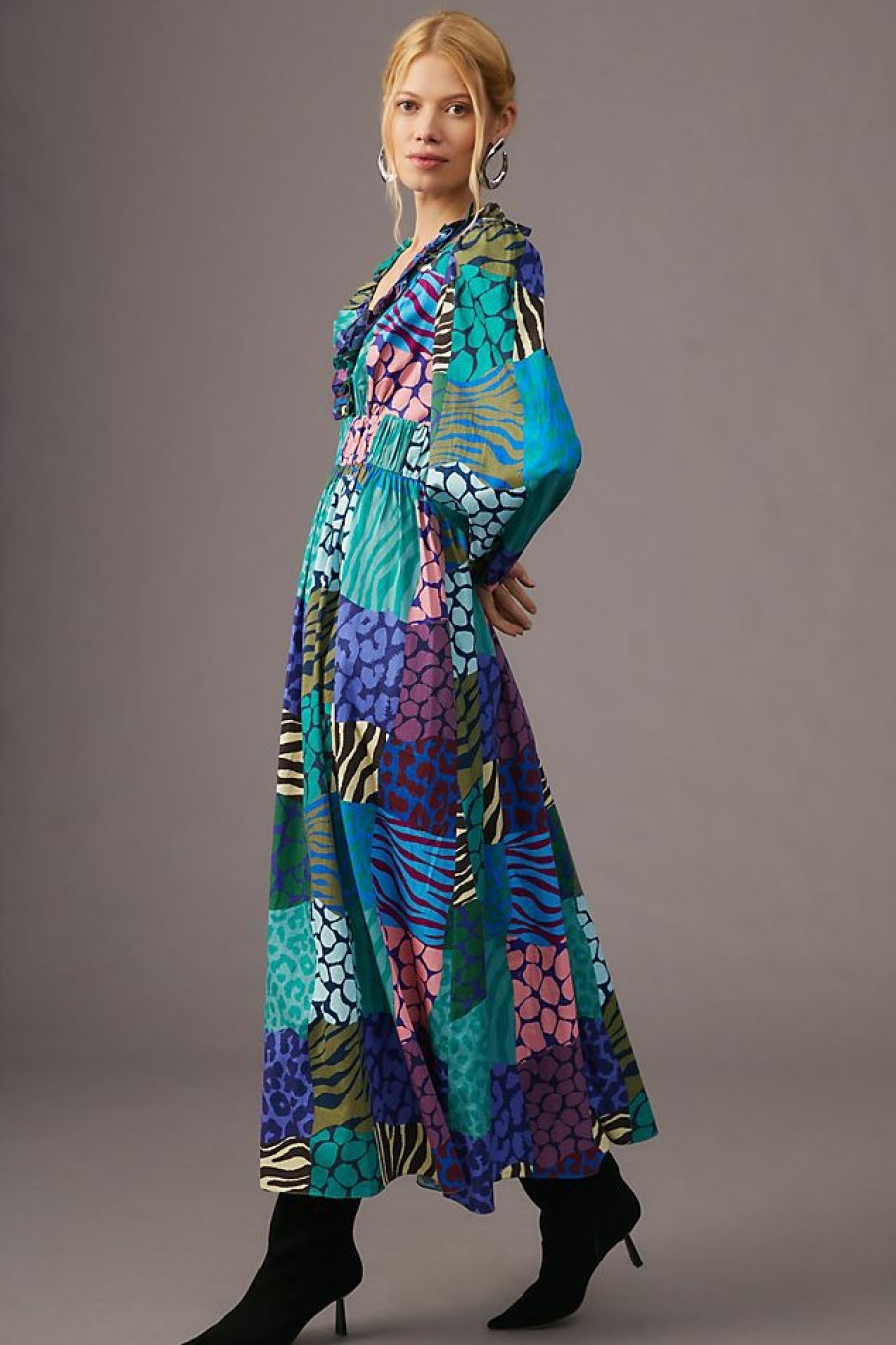 Getaway & Resort Wear * | Outlet Geisha Designs Long-Sleeve Printed Maxi Dress Blue Motif