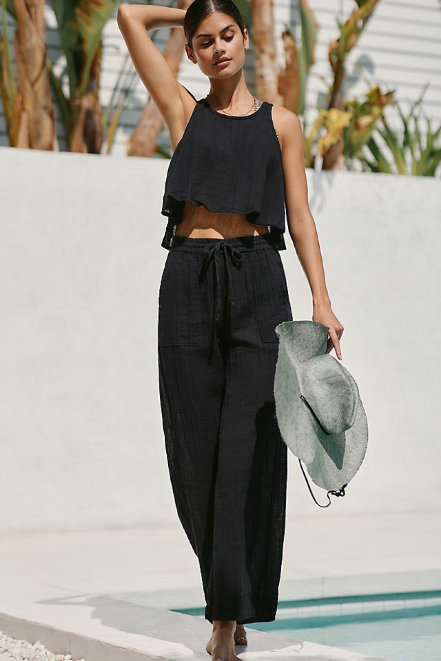 Getaway & Resort Wear * | Coupon By Anthropologie Gauze Drawstring Pants Black