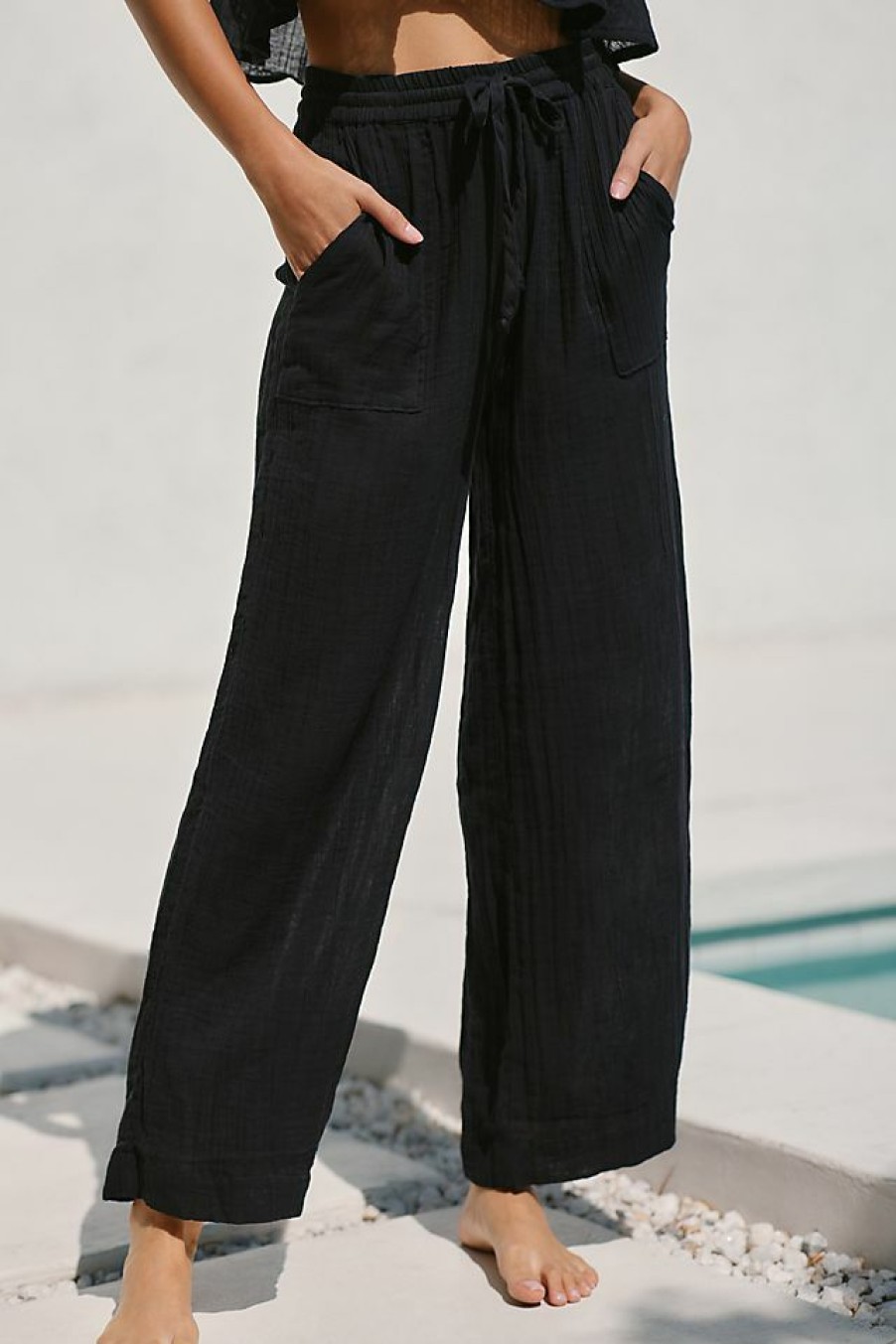 Getaway & Resort Wear * | Coupon By Anthropologie Gauze Drawstring Pants Black