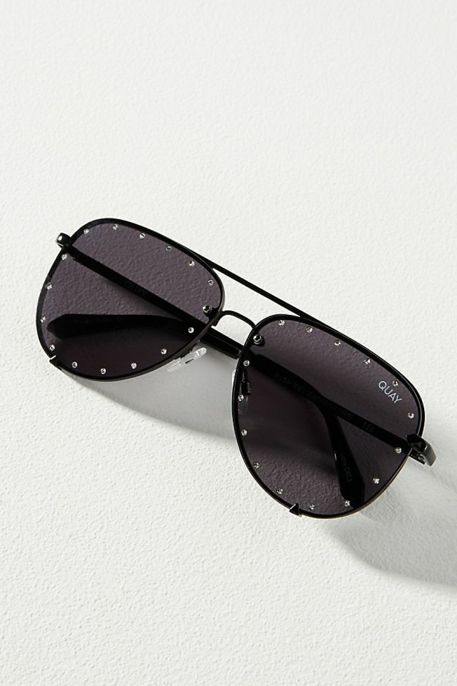 Getaway & Resort Wear * | Outlet Quay High Key Rhinestone Oversized Aviator Sunglasses Black