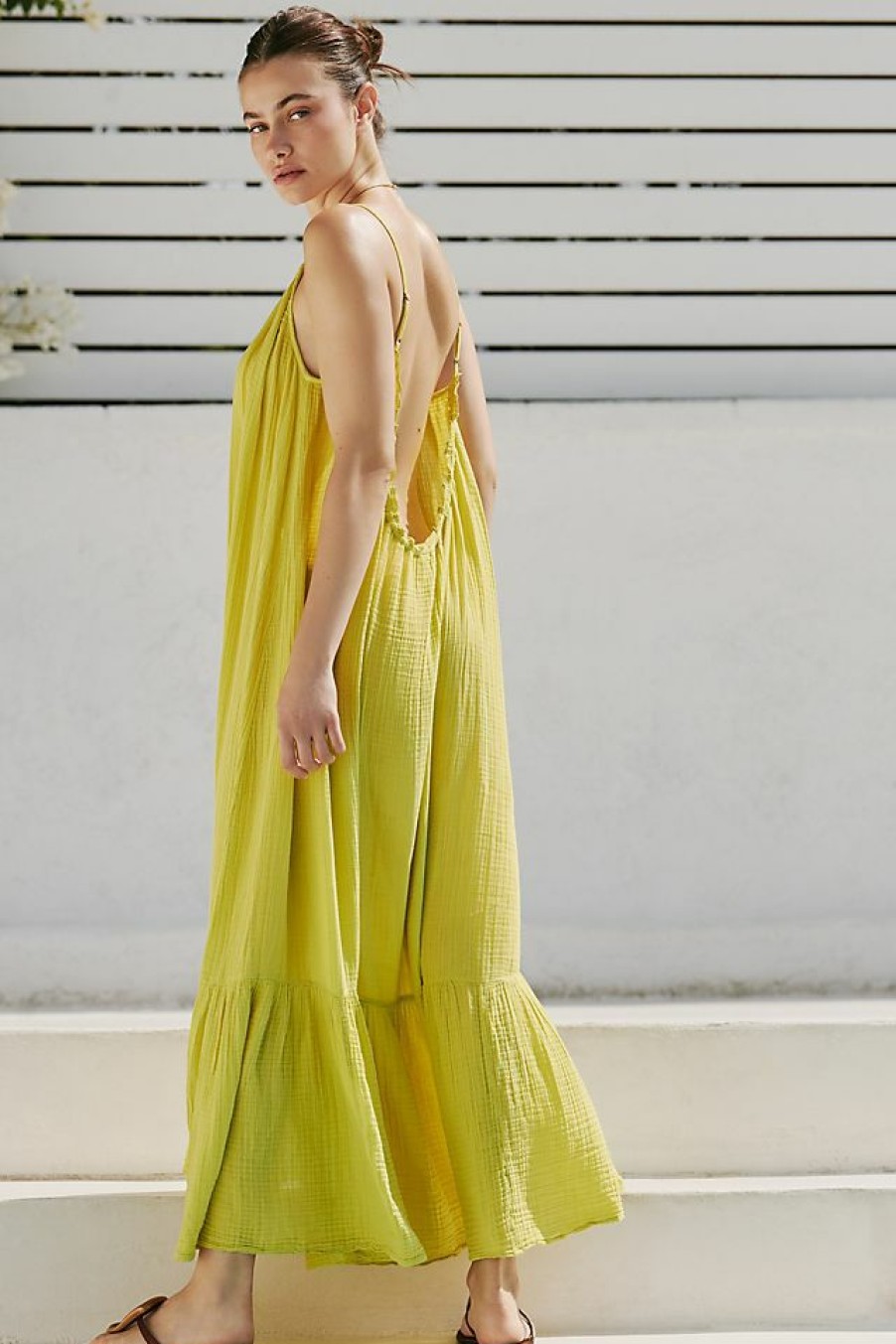 Getaway & Resort Wear * | Cheapest By Anthropologie Malika Gauze Dress Lime