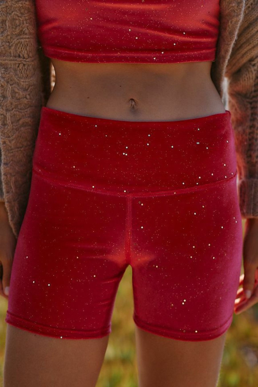 Activewear * | Deals Beach Riot Glitter Bike Shorts Light Red