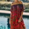 Getaway & Resort Wear * | Cheapest Farm Rio Off-The-Shoulder Cover-Up Dress Green Motif