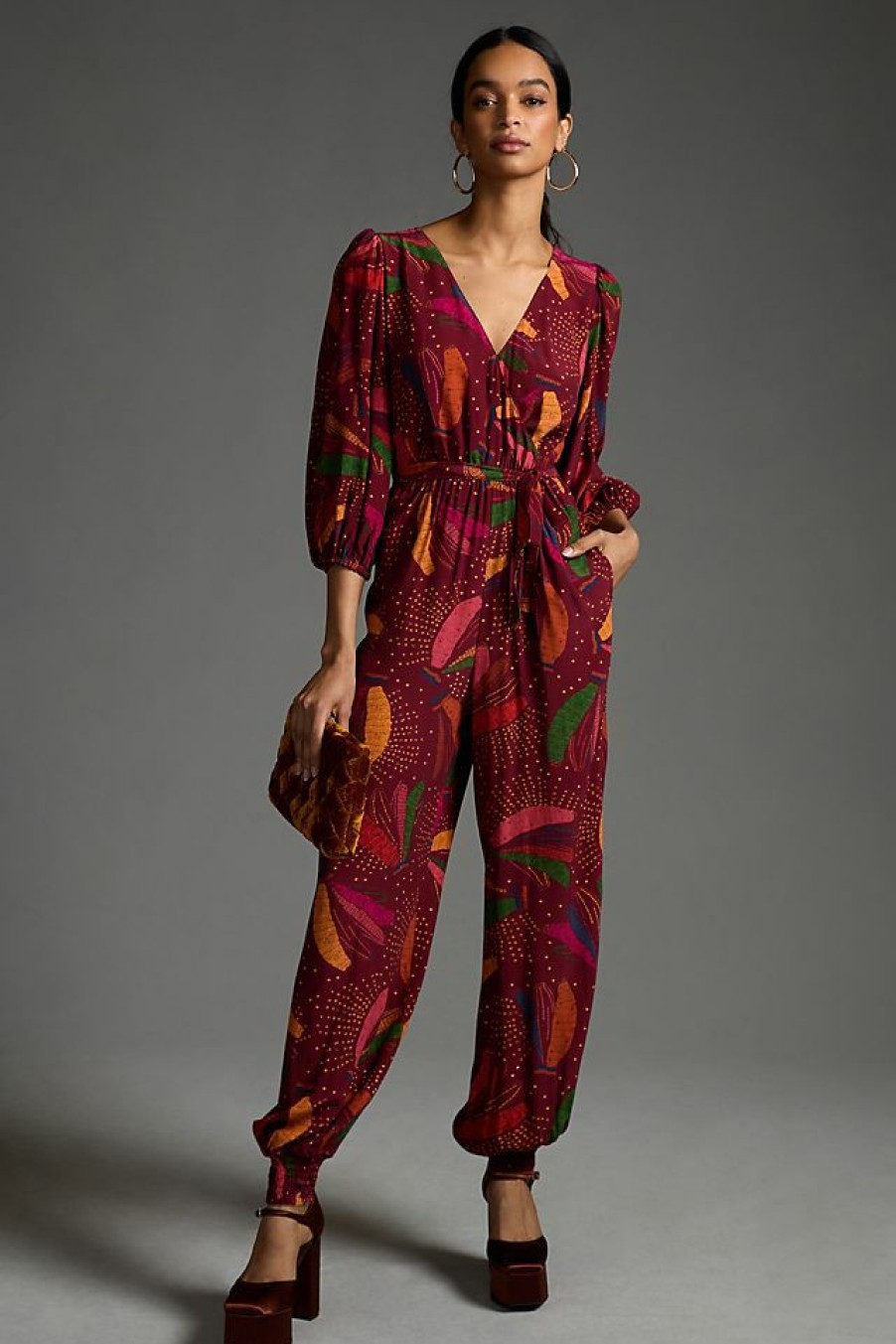 Getaway & Resort Wear * | Brand New Farm Rio Wrap Jumpsuit Red