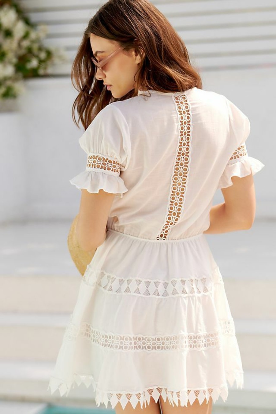 Getaway & Resort Wear * | New Peixoto Embroidered Lace Cover-Up Dress White